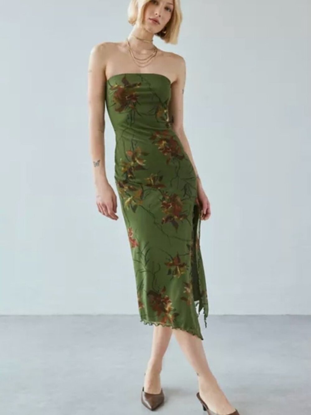 NWT UO Samara Mesh Strapless Midi Dress Floral XL